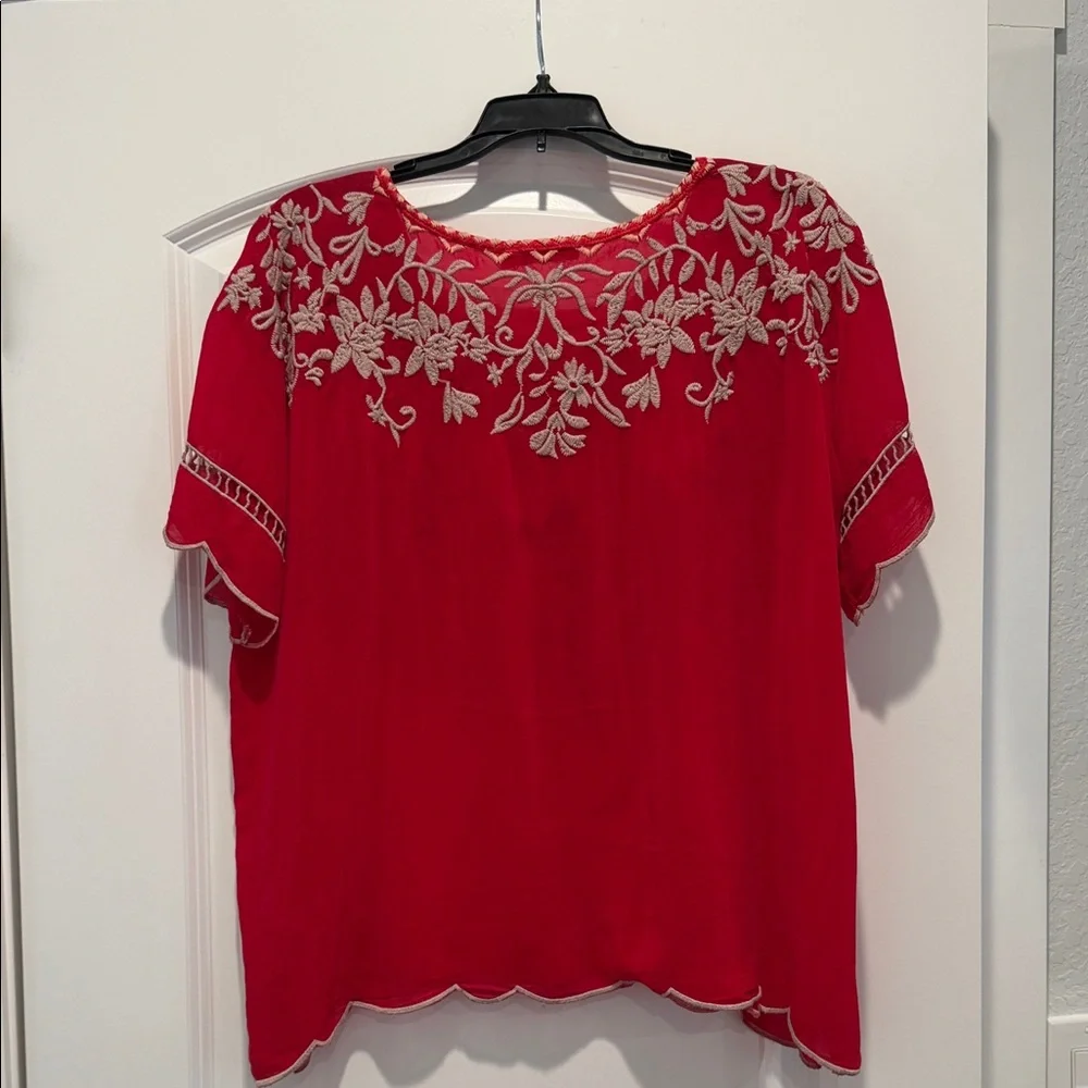 Johnny Was Red Floral Embroidered Blouse - Picture 2 of 5